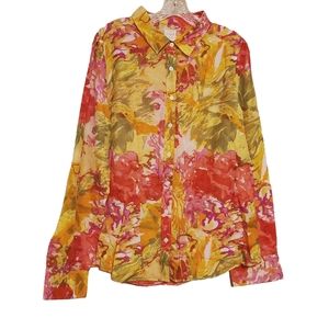 J. Crew Factory | Women's Floral Print The Perfect Button-Down Shirt (Size XL)